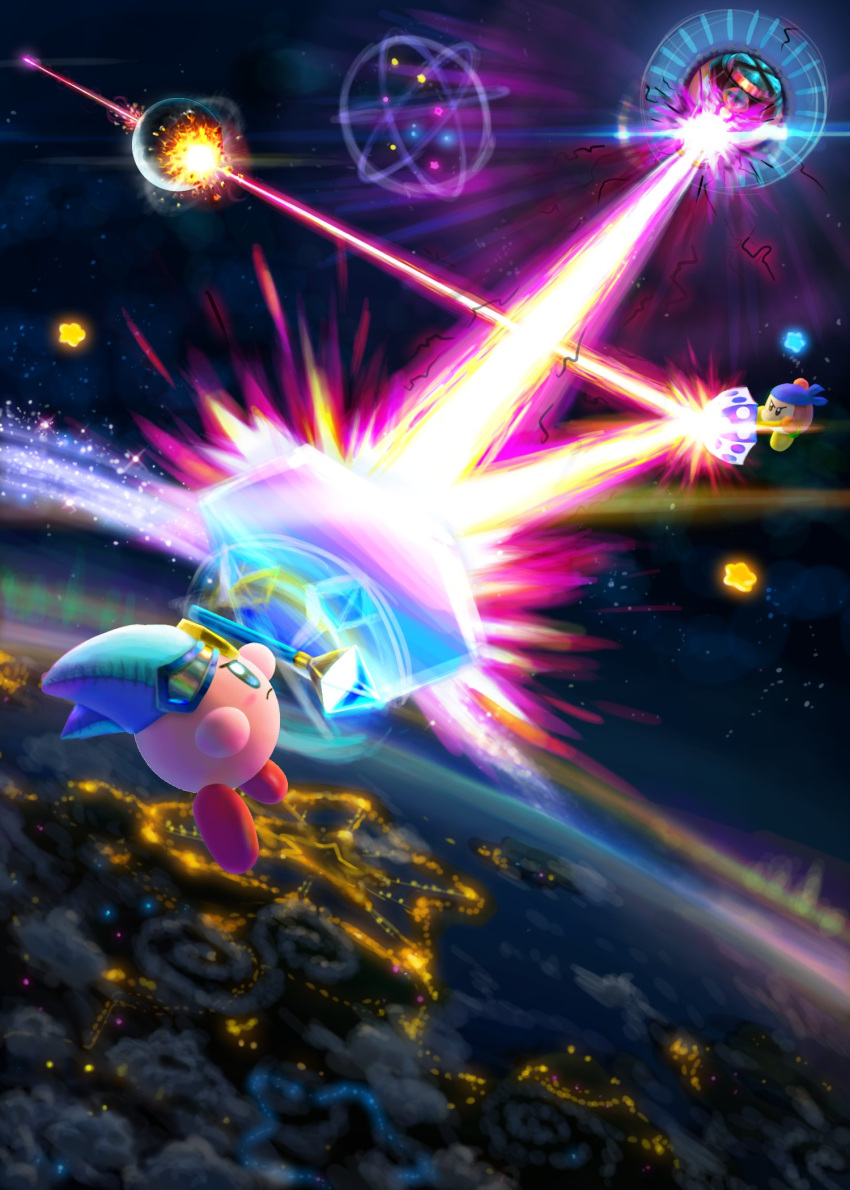 bandana, bandana_waddle_dee, battle, blue_bandana, blush_stickers, colored_skin, commentary, copy_ability