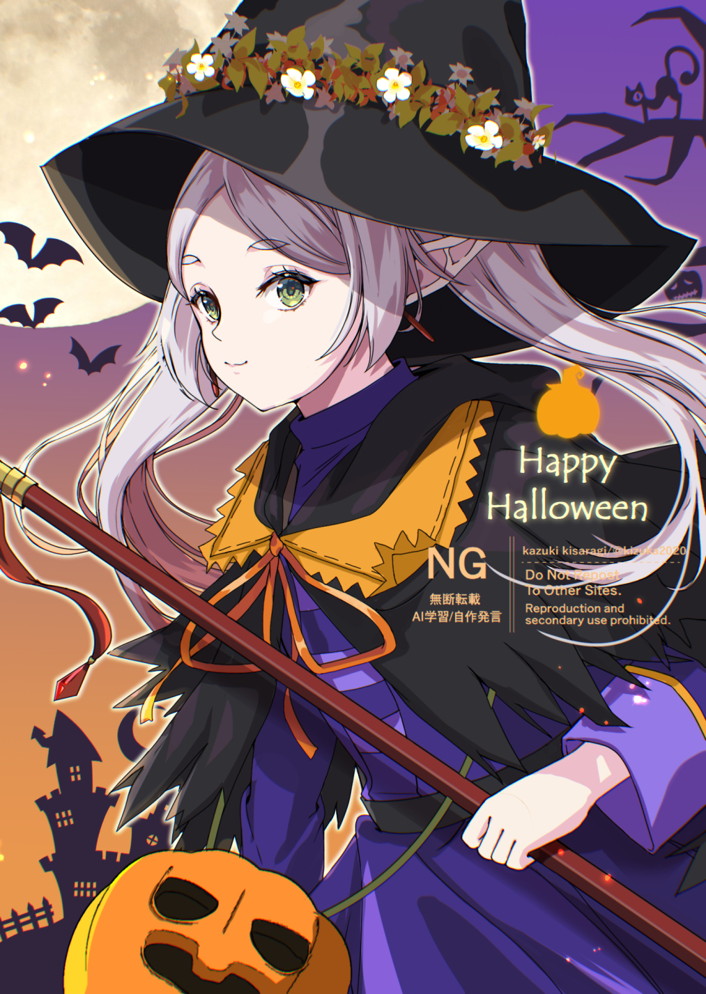 1girl, artist_name, bat_(animal), black_capelet, black_hat, capelet, cat, earrings