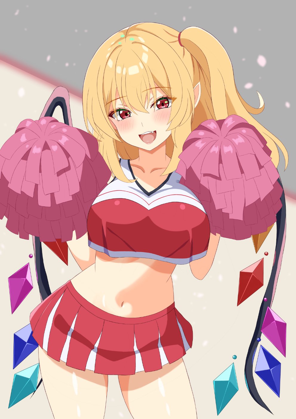 1girl, :d, alternate_breast_size_(larger), alternate_costume, aqua_wings, black_wings, blonde_hair, blue_wings
