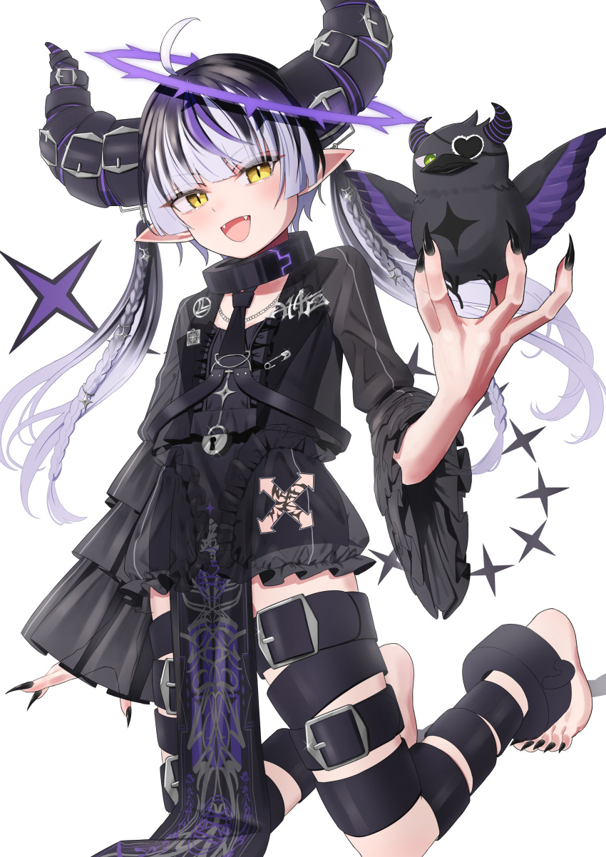 1girl, :d, absurdres, ahoge, belt, black_dress, black_hair, black_nails