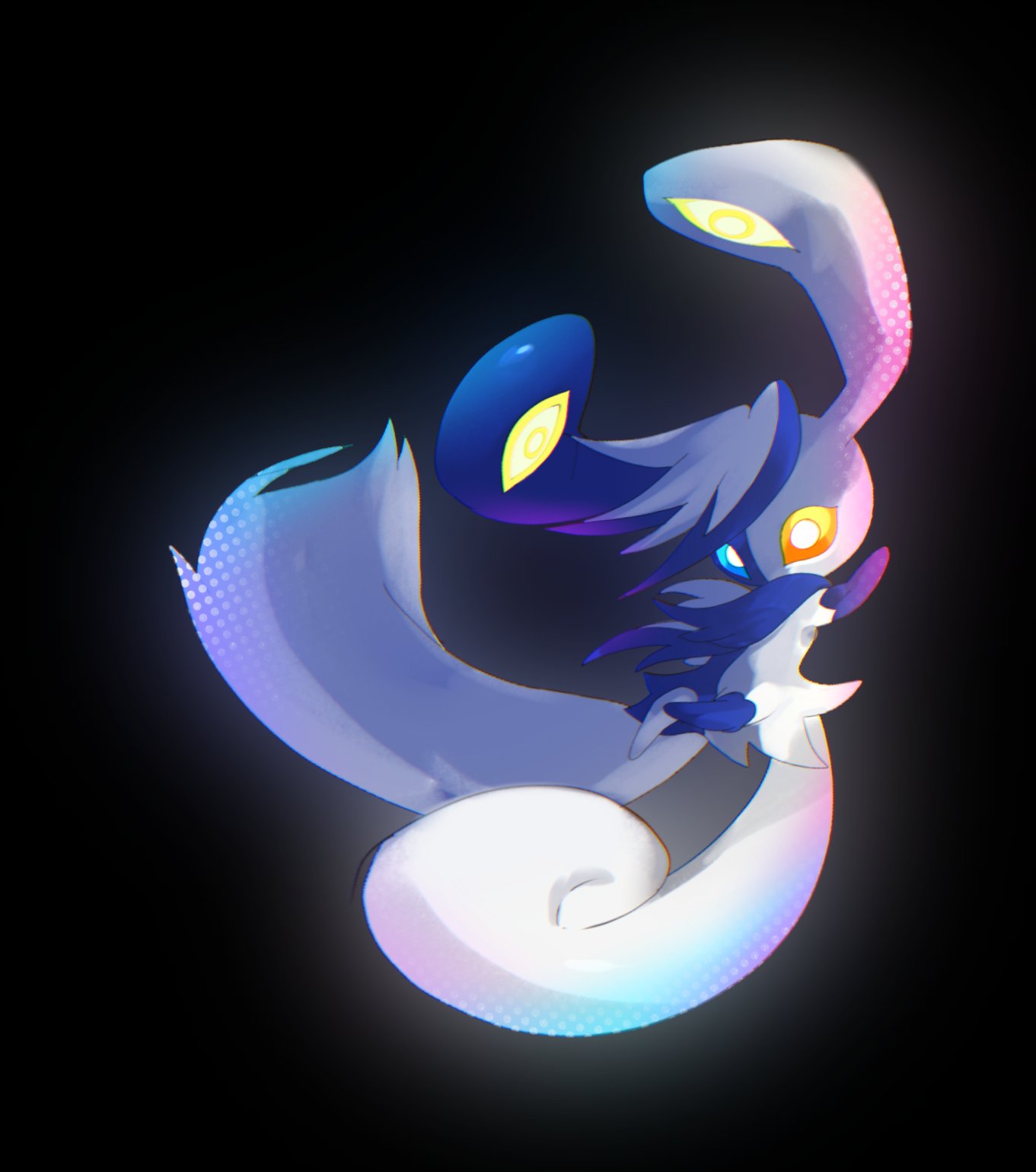 black_background, bright_pupils, commentary, full_body, fur, glowing, heterochromia, highres