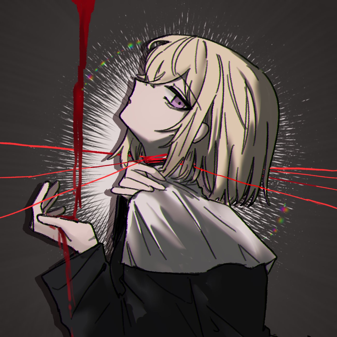 1girl, ambiguous_red_liquid, at_09098, bang_dream!, bang_dream!_it's_mygo!!!!!, blonde_hair, commentary_request, doloris_(bang_dream!)