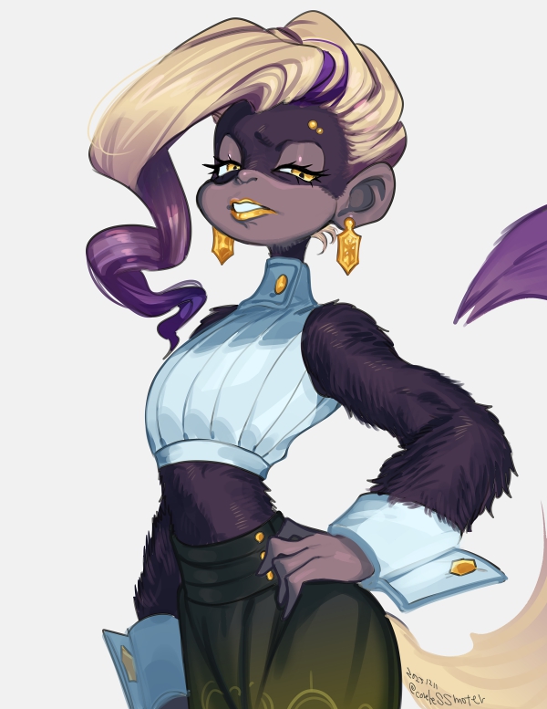 1girl, animal_ears, artist_name, blonde_hair, commentary_request, crop_top, donkey_kong_(series), donkey_kong_bananza