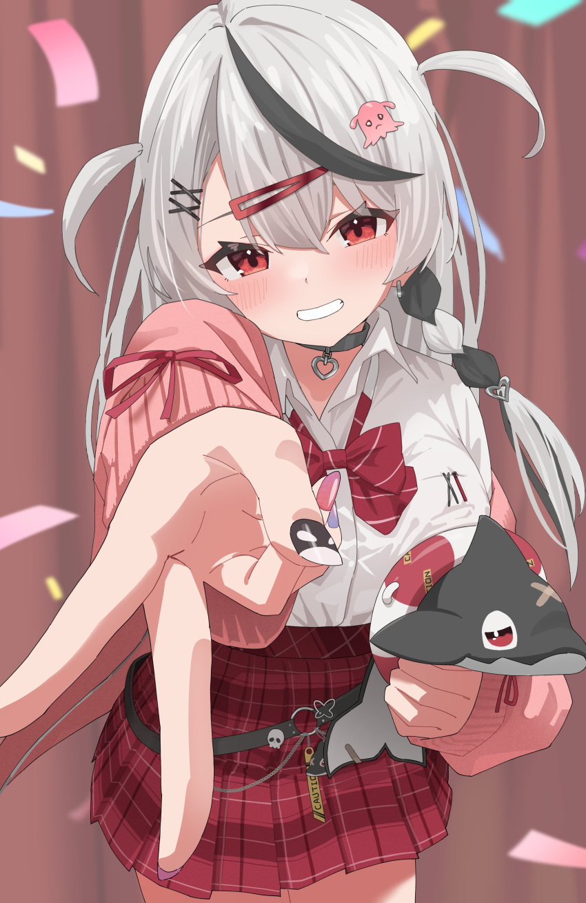 1girl, 1nose_yuuka, absurdres, belt_collar, black_hair, bow, bowtie, braid