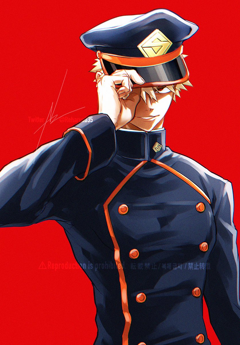 1boy, bakugou_katsuki, bilingual_commentary, black_hat, black_jacket, blonde_hair, boku_no_hero_academia, buttons