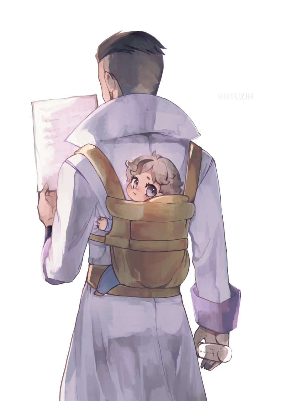 2boys, arven_(pokemon), baby, brown_hair, commentary_request, cowboy_shot, father_and_son, highres