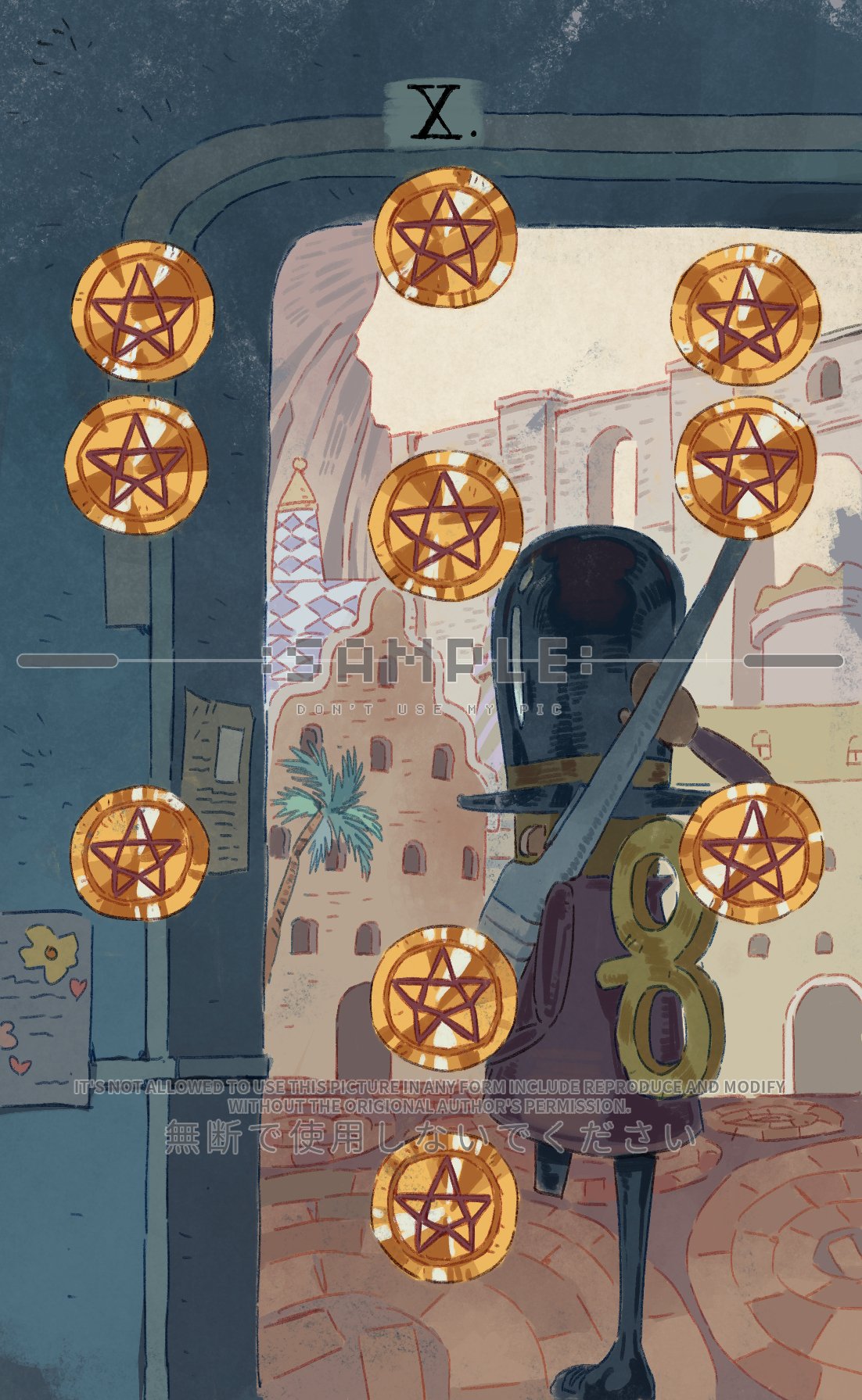 1boy, back, coin, commentary, english_commentary, highres, one_piece, palm_tree