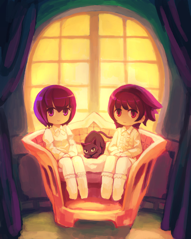2boys, brothers, cat, chingisu, fine_art_parody, l'amour_de_pierrot, multiple_boys, multiple_girls