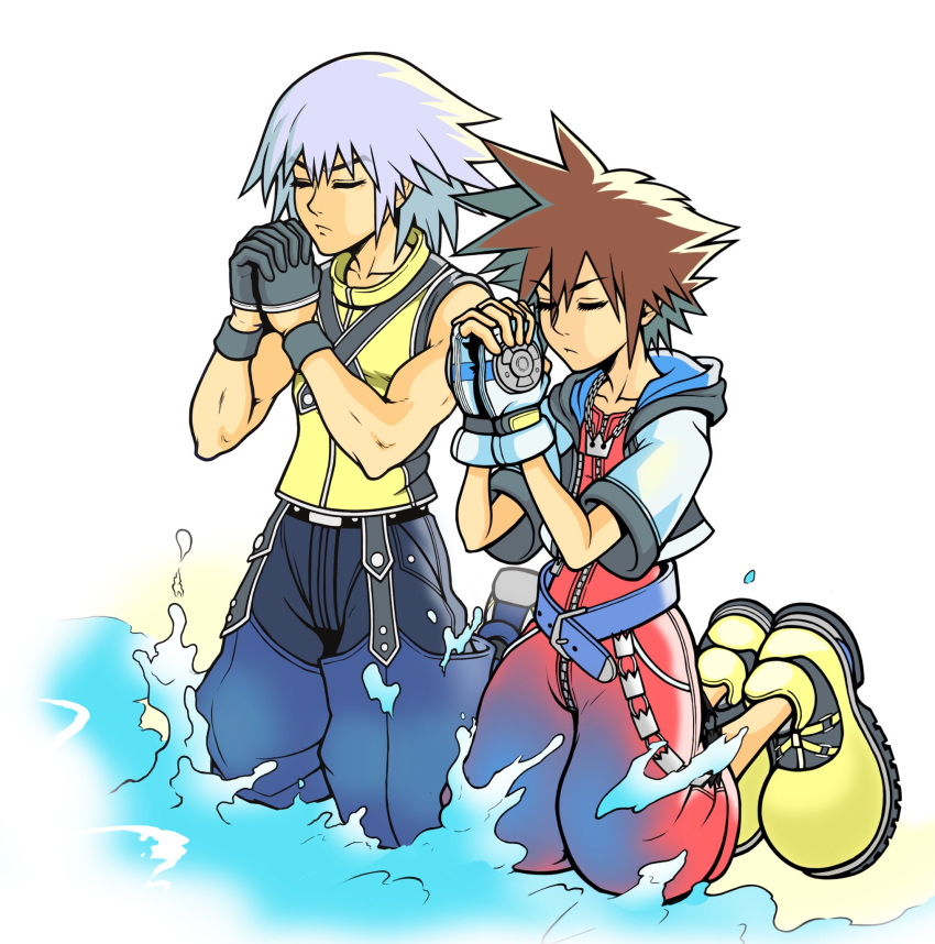 2boys, beach, belt, blue_belt, closed_eyes, closed_mouth, commentary, english_commentary
