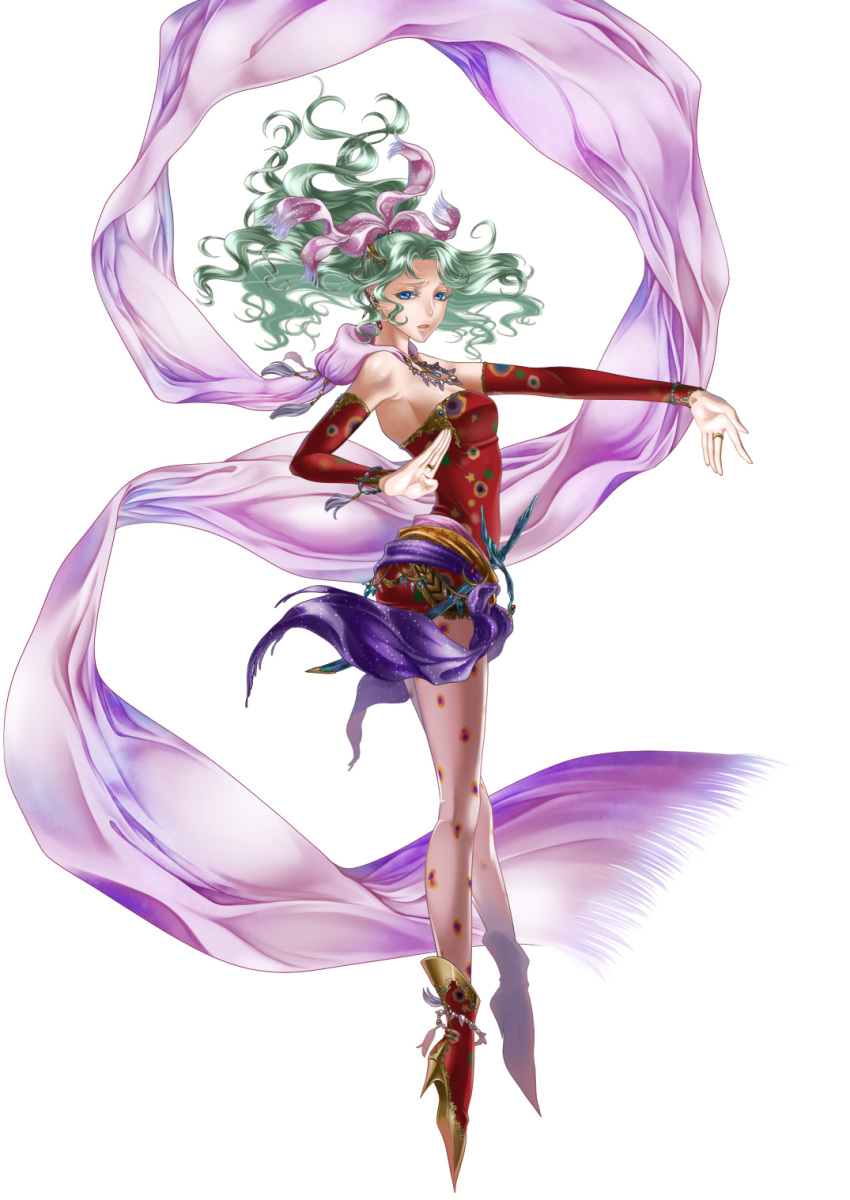 blue_eyes, boots, bracelet, detached_sleeves, earrings, final_fantasy, final_fantasy_vi, green_hair