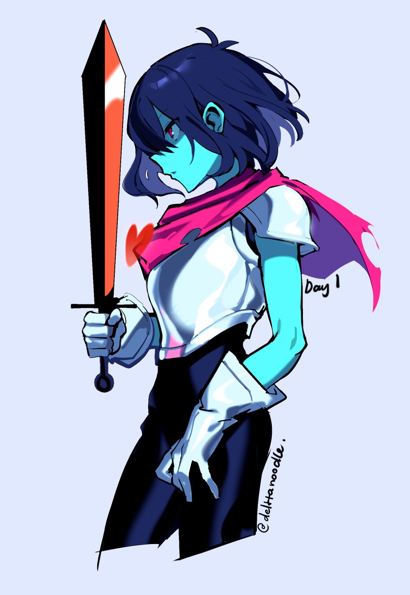 1other, armor, black_unitard, blue_hair, blue_skin, cape, colored_skin, commentary