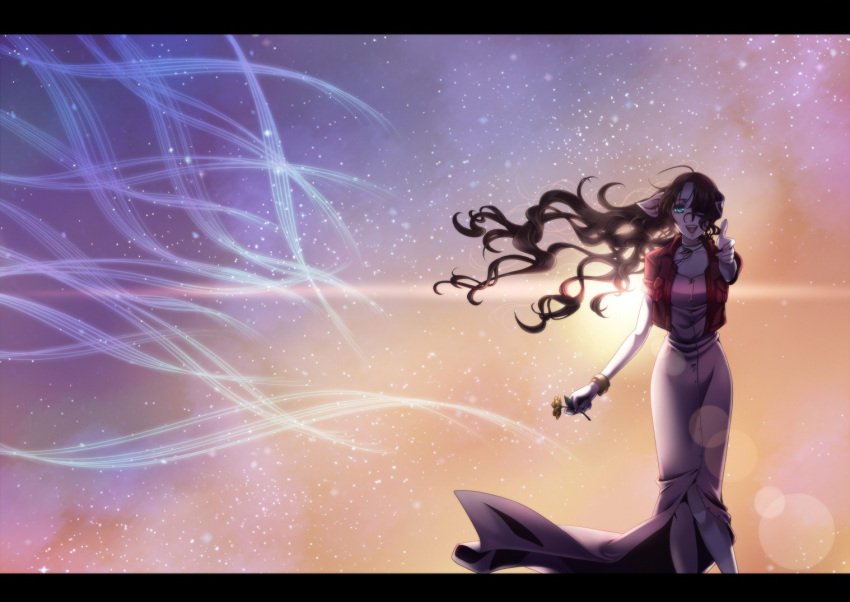 bad_id, bolero, bracelet, brown_hair, cropped_jacket, dress, final_fantasy, final_fantasy_vii