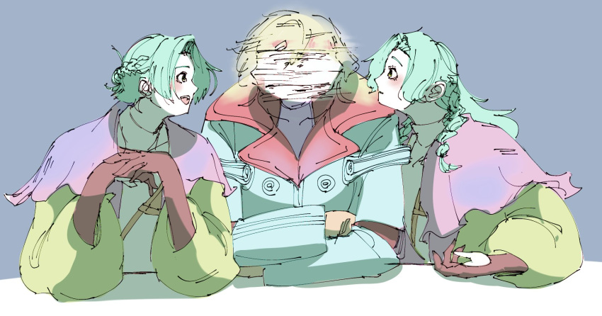 1boy, 1girl, 1han, alien, black_background, blonde_hair, closed_eyes, evil_smile