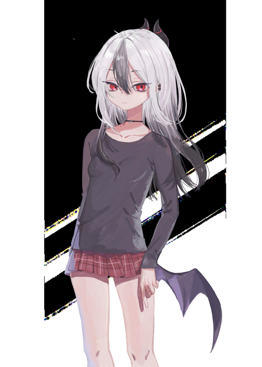 1girl, absurdres, adapted_costume, alternate_hairstyle, black_background, black_choker, black_hair, black_horns