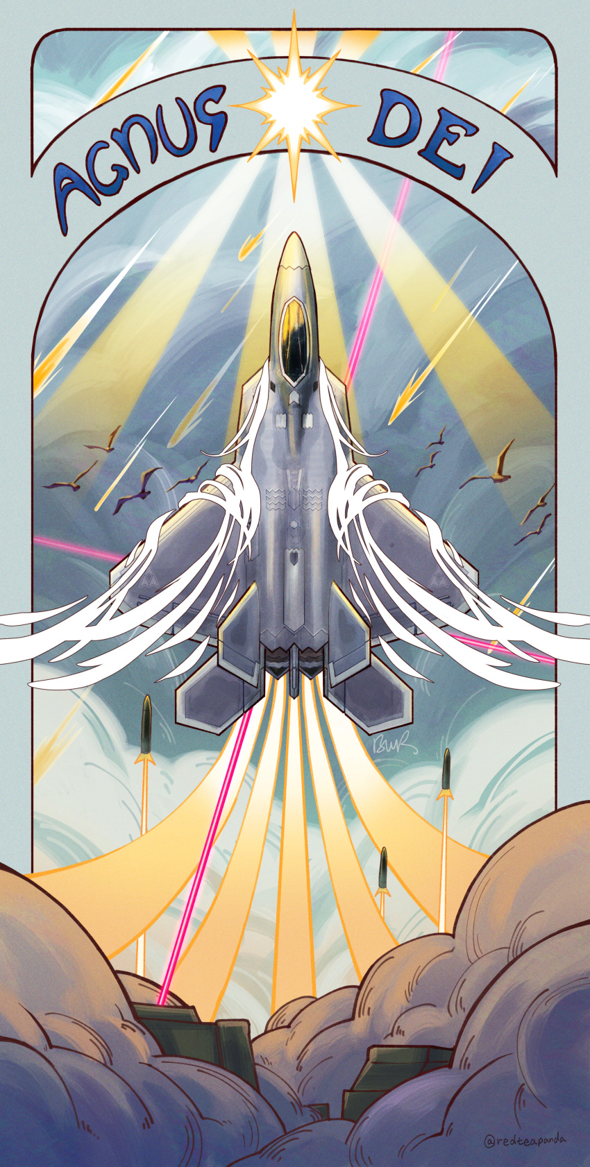 above_clouds, absurdres, ace_combat, ace_combat_04, aircraft, airplane, ballistic_missile, bird
