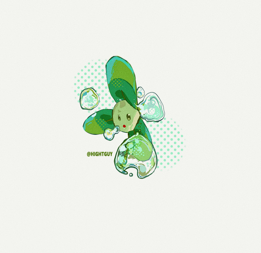 :o, artist_name, blover_(plants_vs._zombies), bubble, clover, commentary, film_grain, green_eyes