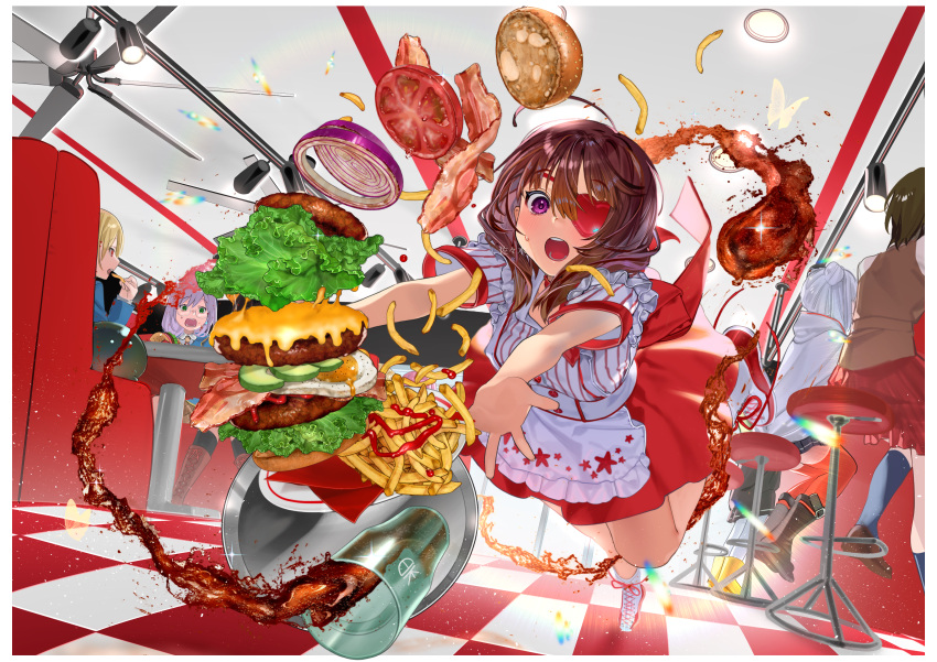 6+girls, :o, absurdres, accident, aoi_erika, apron, artist_name, asakura_karen_(heaven_burns_red)