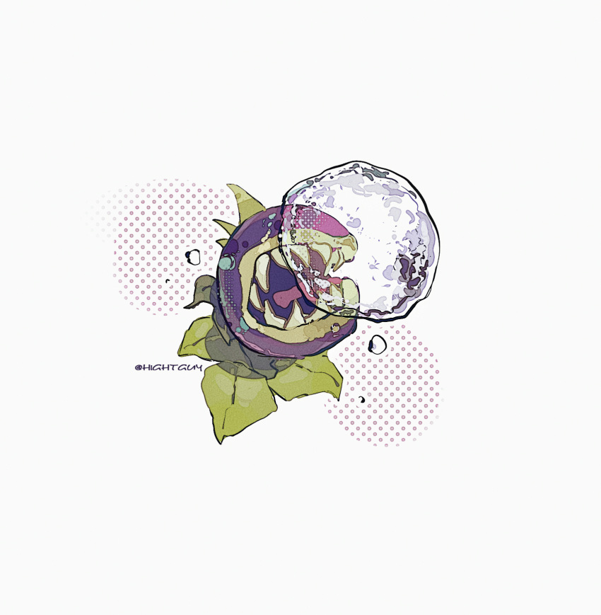 air_bubble, artist_name, bubble, chomper_(plants_vs._zombies), commentary, facing_up, film_grain, from_above