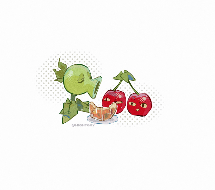 :d, artist_name, black_eyes, cherry, cherry_bomb_(plants_vs._zombies), closed_eyes, colored_sclera, colored_teeth