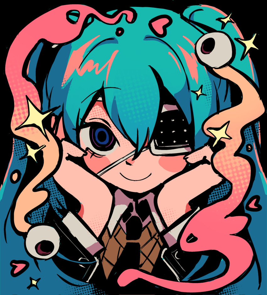 1girl, aqua_hair, black_background, black_jacket, black_necktie, blue_eyes, blush, blush_stickers