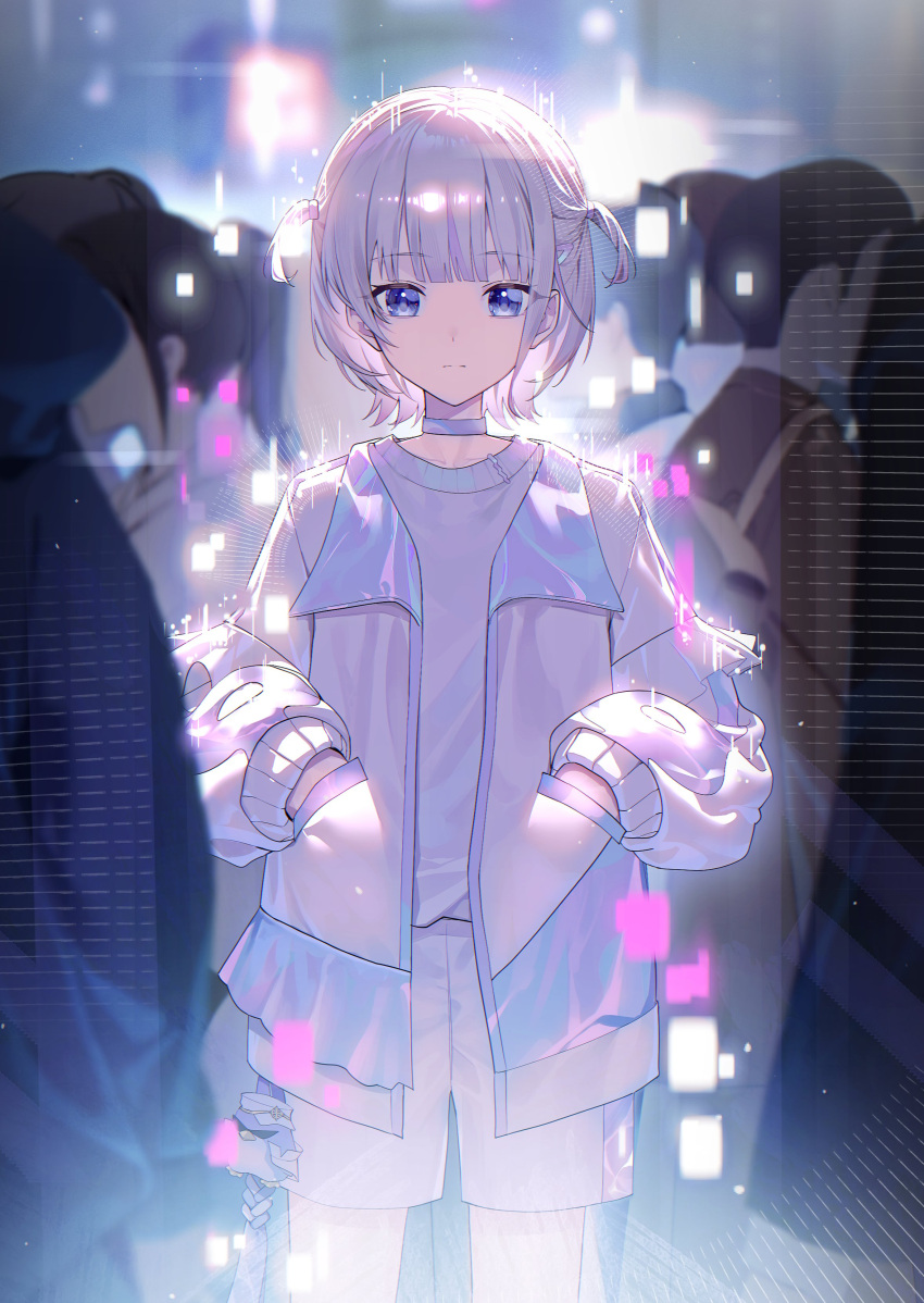 absurdres, backlighting, bird_ornament, blonde_hair, blue_eyes, blunt_bangs, choker, choppy_bangs