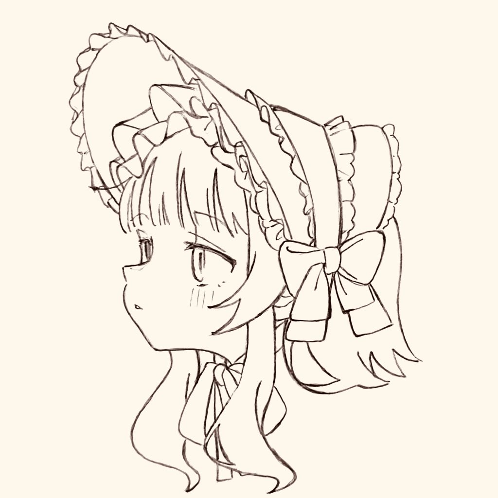 1girl, blush, bonnet, bow, frilled_hairband, frills, from_side, hairband