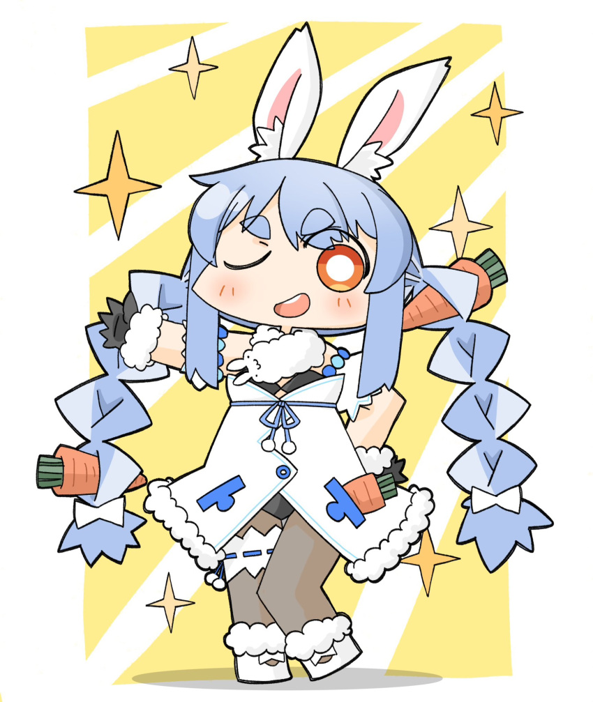 1girl, and_takashi, animal_ears, black_gloves, blue_hair, braid, chibi, chibi_only