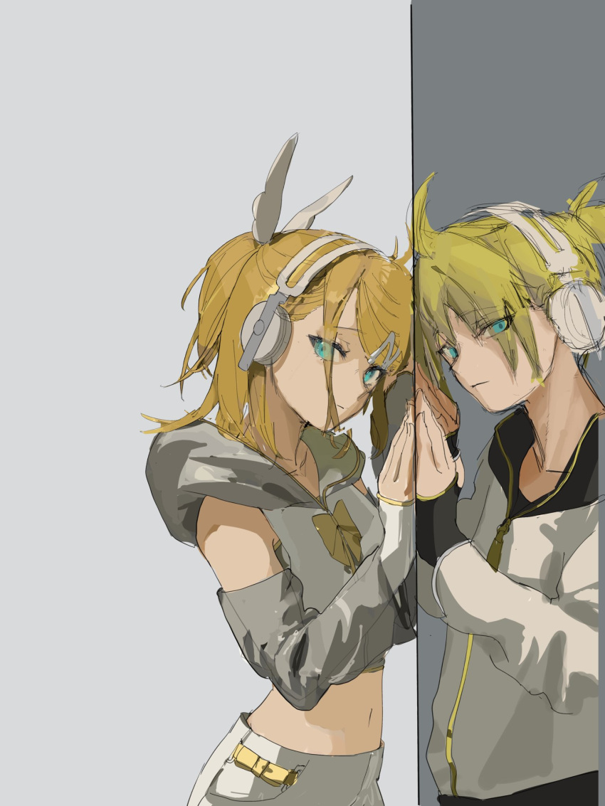 1boy, 1girl, ahoge, black_gloves, black_hood, black_pants, blonde_hair, blue_eyes