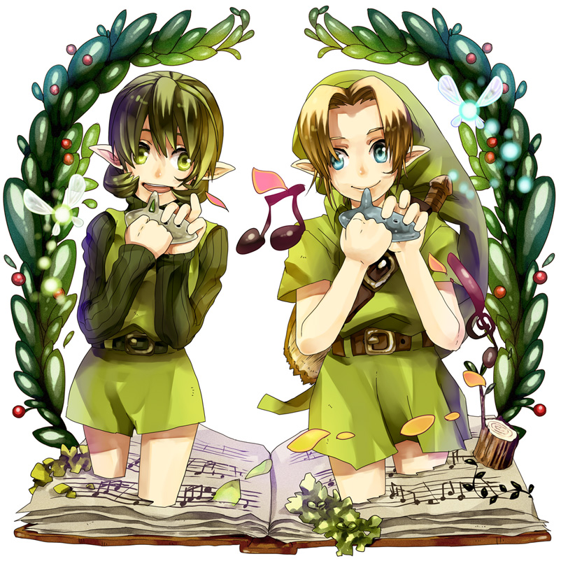 blue_eyes, book, fairy, fuu_takara, green_eyes, green_hair, hat, houhou_(black_lack)