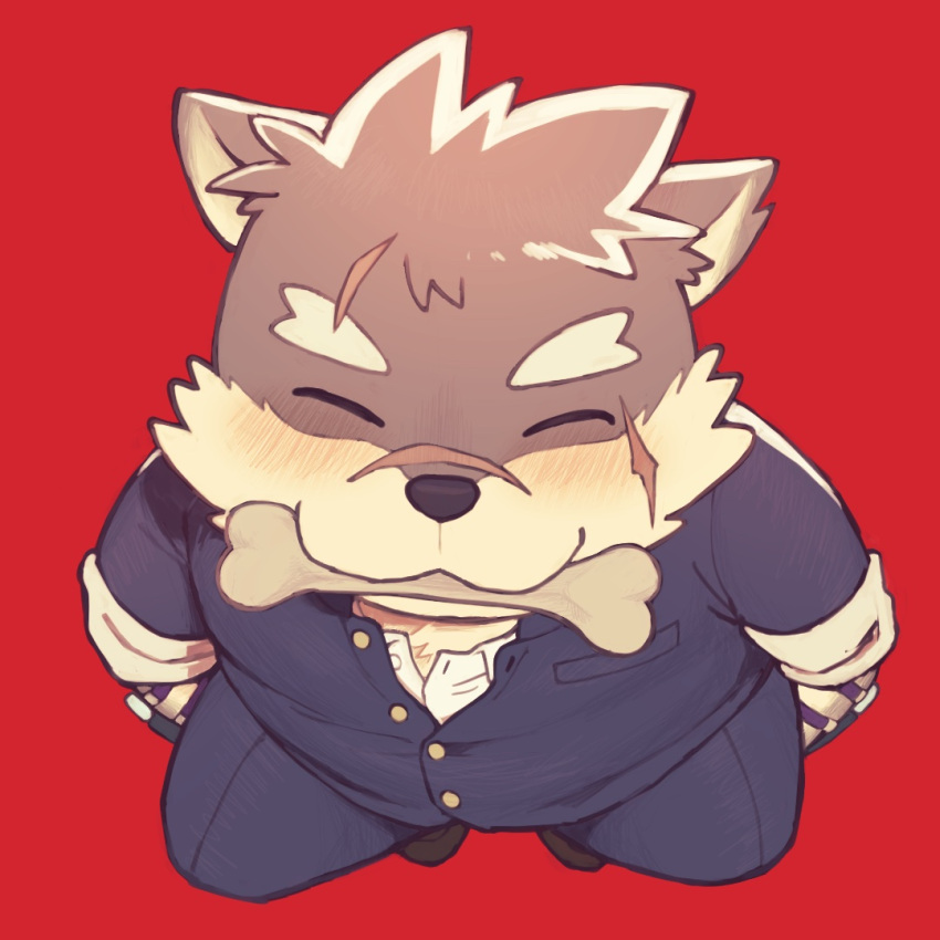 1boy, batten_xxxx, blush, bone_in_mouth, commentary_request, dog_boy, furry, furry_male