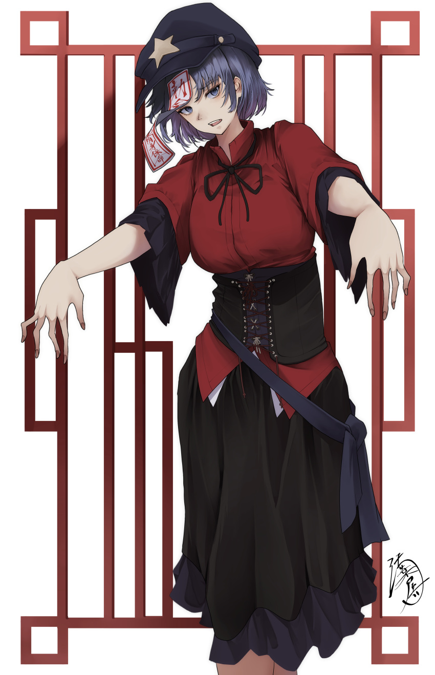 1girl, absurdres, black_corset, black_hat, black_ribbon, black_skirt, blue_eyes, blue_hair