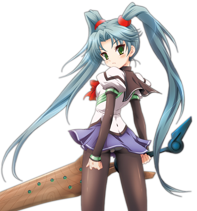 bow, from_behind, green_eyes, kutuna_yui, long_hair, looking_back, panties, panties_under_pantyhose