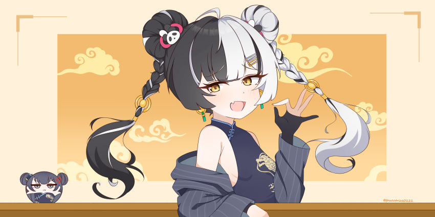 2girls, absurdres, alternate_costume, black_hair, braid, braided_twintails, cosplay, crossover