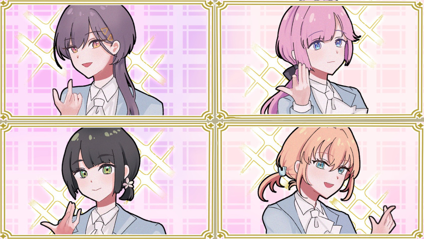 4girls, alternate_costume, anyoji_hime, ascot, black_hair, black_ribbon, blue_jacket, bourei_(lvle_aqhs)