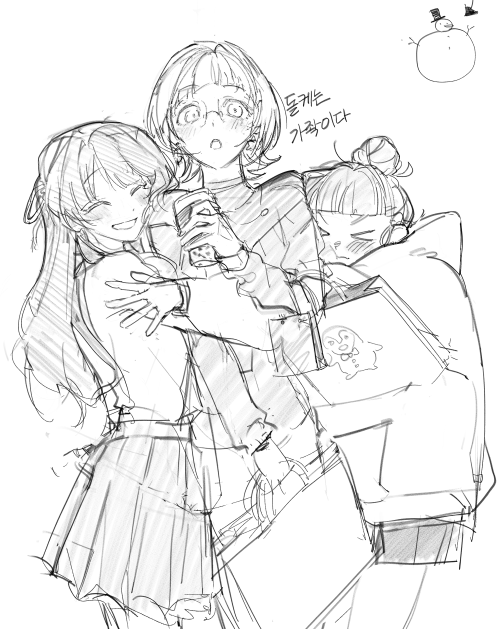 >_<, 3girls, :d, ^_^, bag, closed_eyes, cowboy_shot, cup