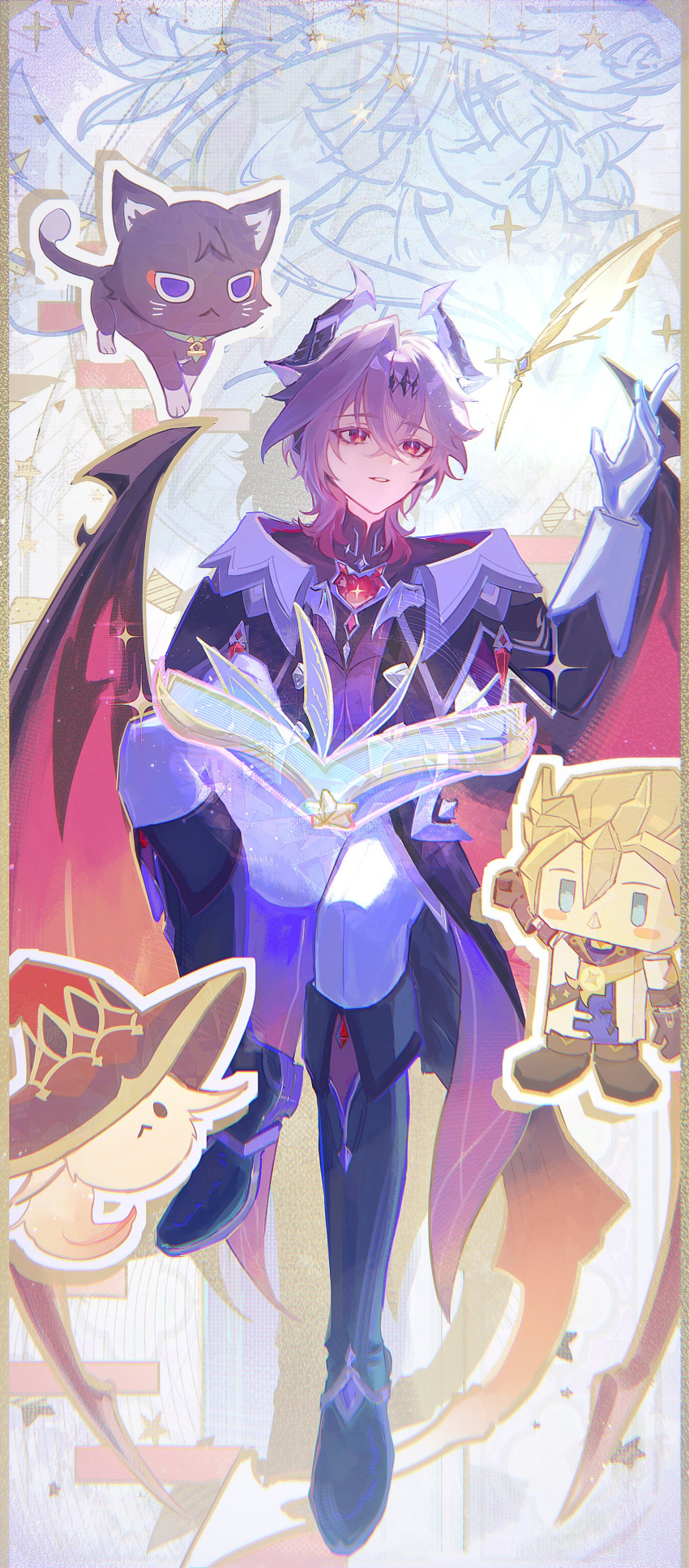 absurdres, albedo_(genshin_impact), alice_(genshin_impact), book, boots, dragon, dragon_boy, dragon_horns