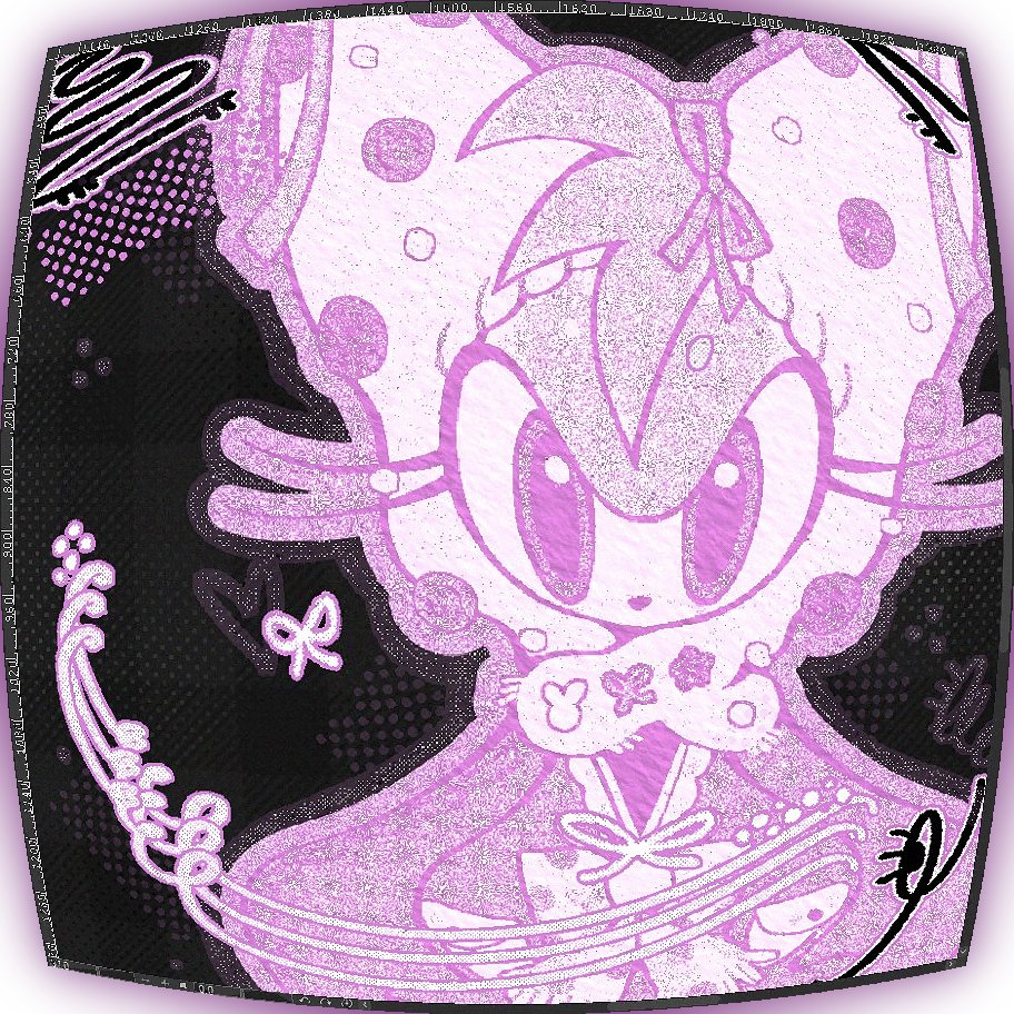 1girl, abstract_background, amy_rose, animal_nose, hedgehog_girl, junero71, pink_eyes, pink_fur, pink_ribbon, pink_theme, ribbon, solo, sonic_(series)