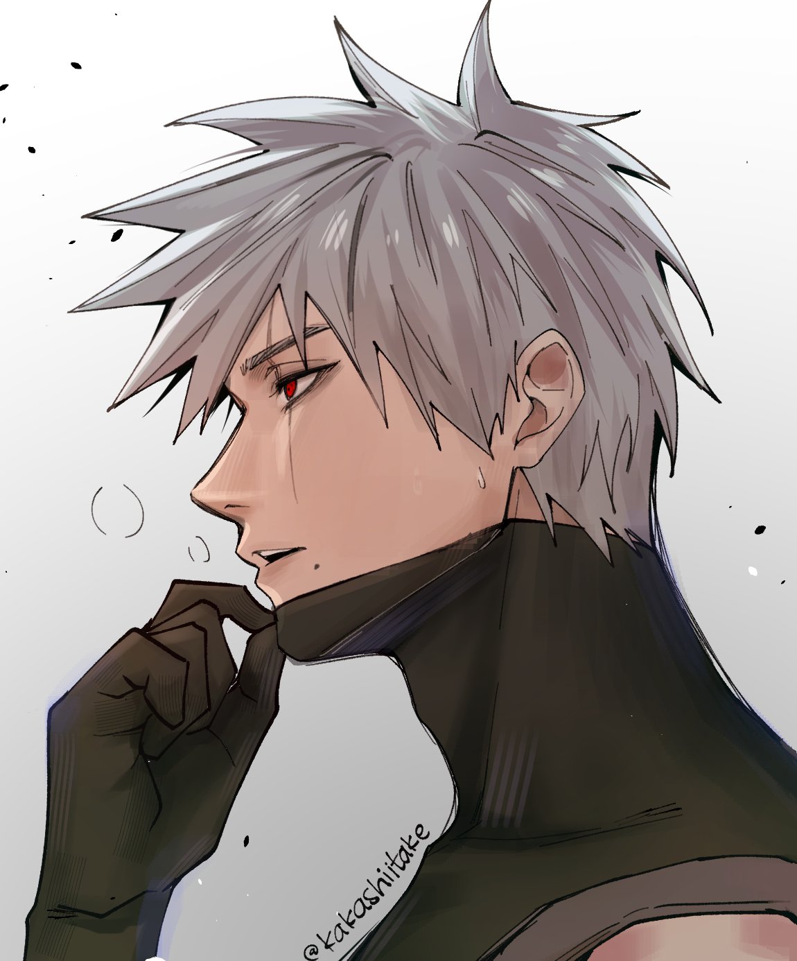 1boy, black_gloves, black_mask, gloves, grey_hair, hatake_kakashi, heavy_breathing, highres