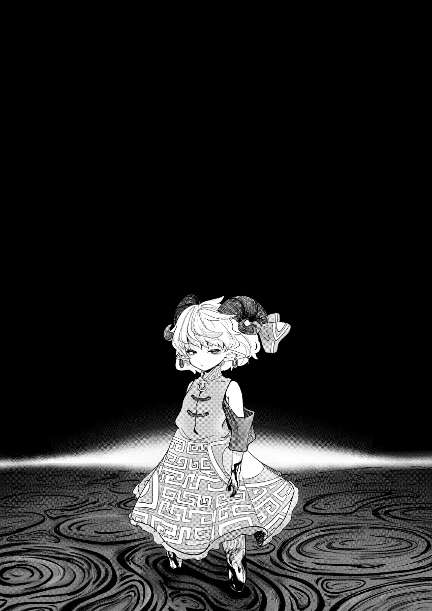 1girl, absurdres, bare_shoulders, closed_mouth, commentary, dress, earrings, expressionless