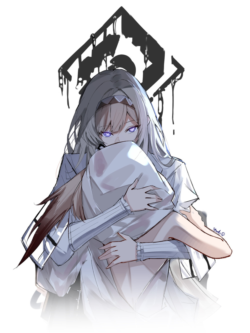 animal_ears, arknights, backless_dress, backless_outfit, black_hairband, brown_hair, clinging, commentary