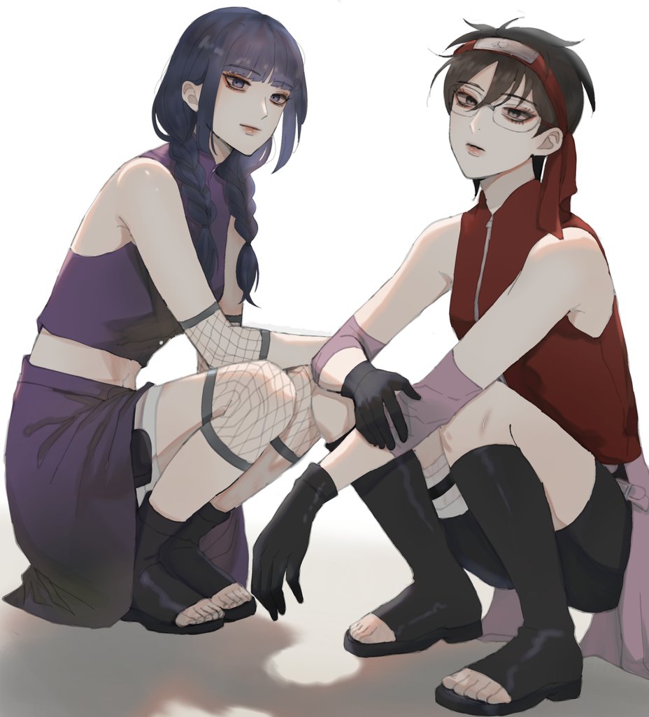 2girls, bike_shorts, black_eyes, black_gloves, black_hair, black_shorts, blue_eyes, boots
