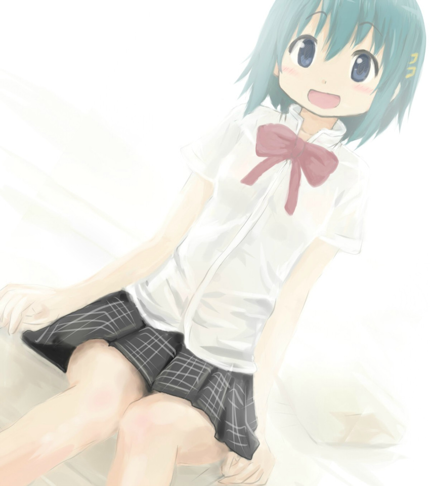 blue_hair, blush, hair_ornament, hairclip, hangaku, highres, mahou_shoujo_madoka_magica, miki_sayaka