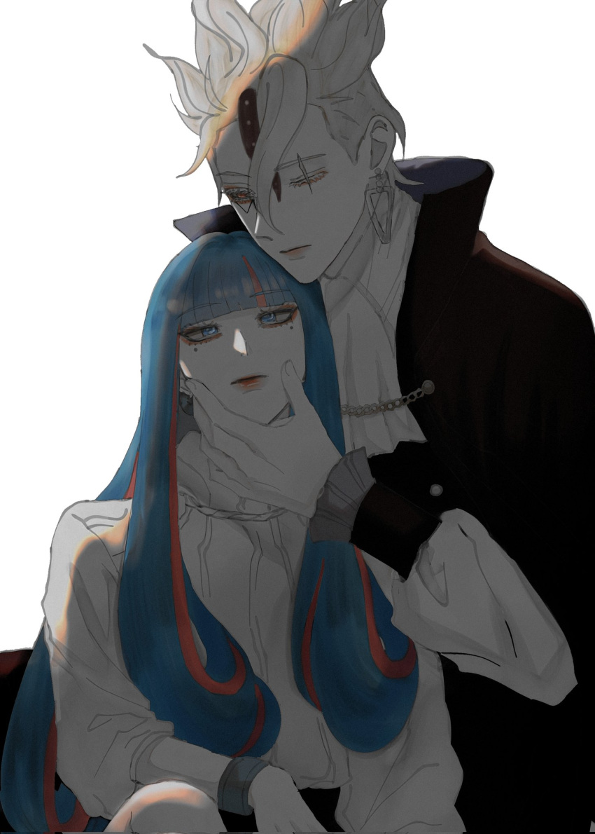 1boy, 1girl, ada_(naruto), black_cape, blue_eyes, blue_hair, blunt_bangs, boruto:_naruto_next_generations