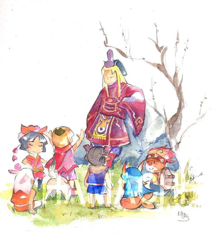 chibiterasu, hakama, hamachi-kuchiba, japanese_clothes, kagura_(okami), kagura_(ookami), kuninushi, kuro_(okami)