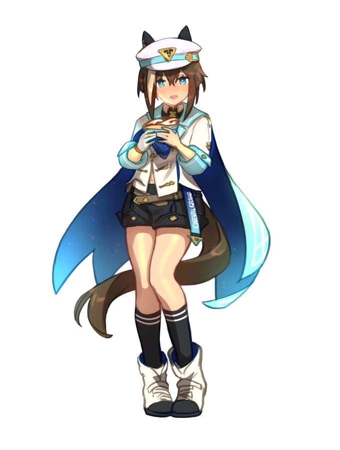 1girl, animal_ears, belt, black_shorts, black_socks, blue_cape, blue_eyes, blush