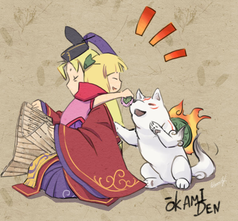 hakama, hamachi-kuchiba, japanese_clothes, kuro_(okami), kuro_(ookami), long_hair, okami, okamiden
