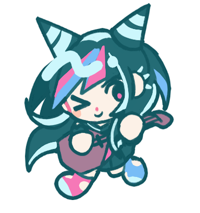 >_o, 1girl, black_hair, blue_hair, blue_streaks, catp0sse, chibi, chibi_only