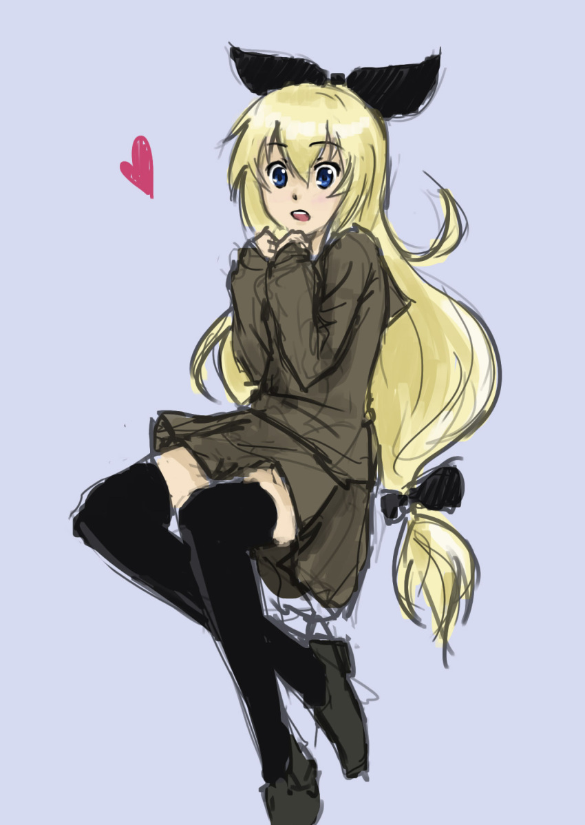 4chan, blonde_hair, blue_eyes, bow, hair_bow, heart, highres, imageboard_colors, kowai_tsuriko, long_hair, pas_(paxiti), school_uniform, serafuku, solo, the_great_troll-sama, thigh-highs, thighhighs, troll-tan, zange_(artist)