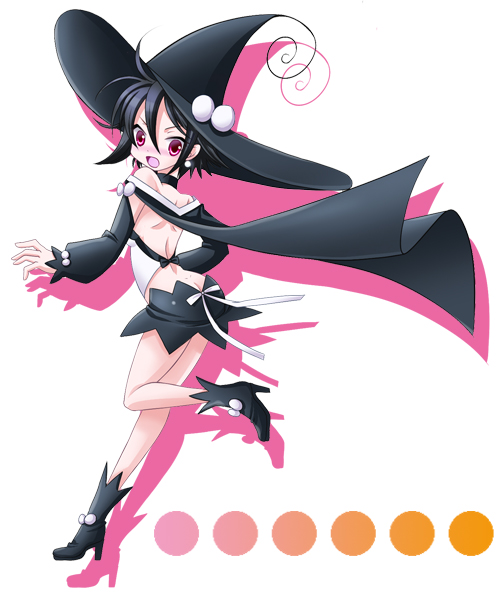 black_hair, blush, butt_crack, cape, derika, detached_sleeves, dimples_of_venus, hat