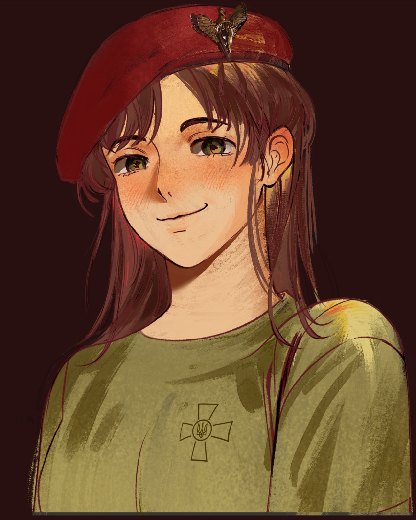 1girl, absurdres, beret, blush, brown_hair, closed_mouth, commission, commissioner_upload